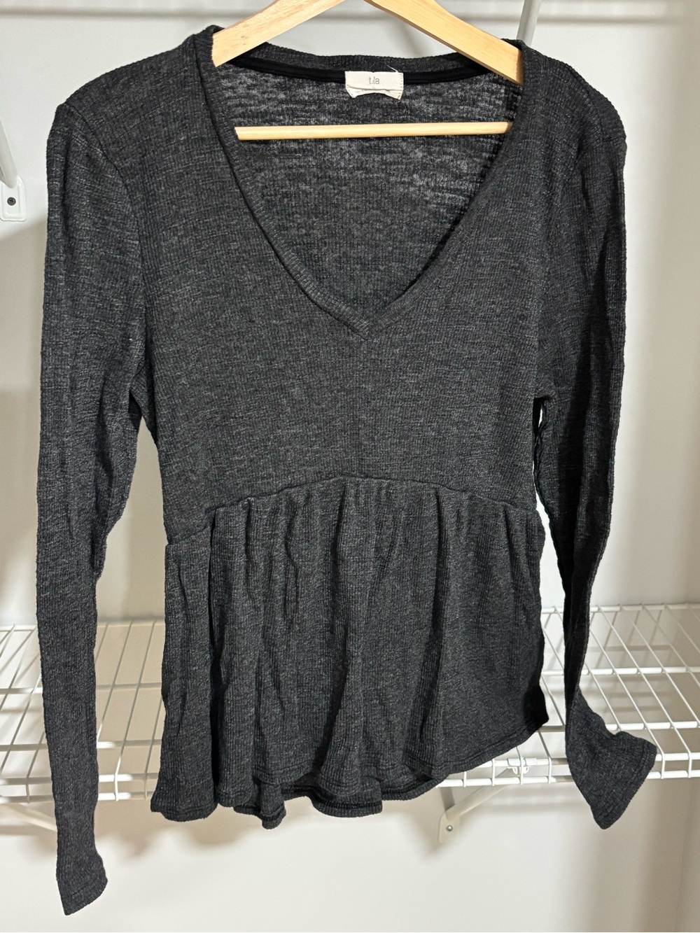 T.La Charcoal V-Neck Long Sleeve Peplum Top